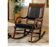 Brown Wood Leather Seat Back Rocker Recliner Chair W/Arm